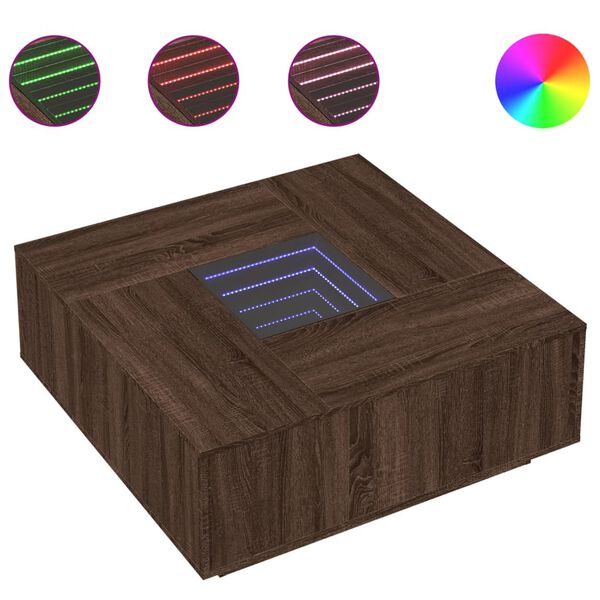 vidaXL t&ouml;lgy sz&iacute;nű v&eacute;gtelen hat&aacute;s&uacute; LED-es doh&aacute;nyz&oacute;asztal 100x100x40 cm