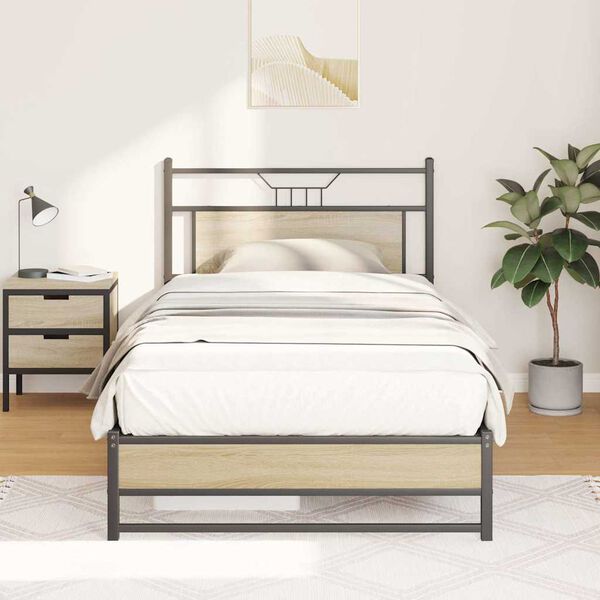 vidaXL sonoma t&ouml;lgy sz&iacute;nű szerelt fa &aacute;gykeret matrac n&eacute;lk&uuml;l 100x200 cm