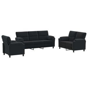 vidaXL Kanap&eacute; Szett 3 pcs Fekete B&aacute;rsony
