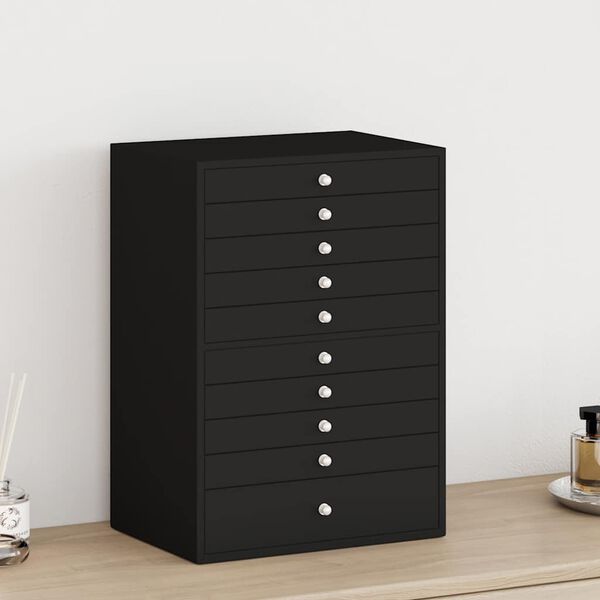 vidaXL 10 rétegű ékszerdoboz óratartókkal, fekete, 29 x 20,5 x 40,5 cm