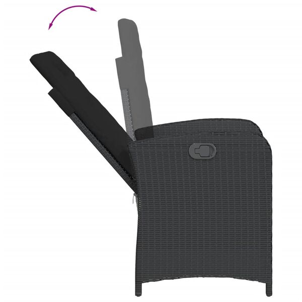 vidaXL 5 r&eacute;szes fekete polyrattan kerti &eacute;tkezőgarnit&uacute;ra p&aacute;rn&aacute;kkal