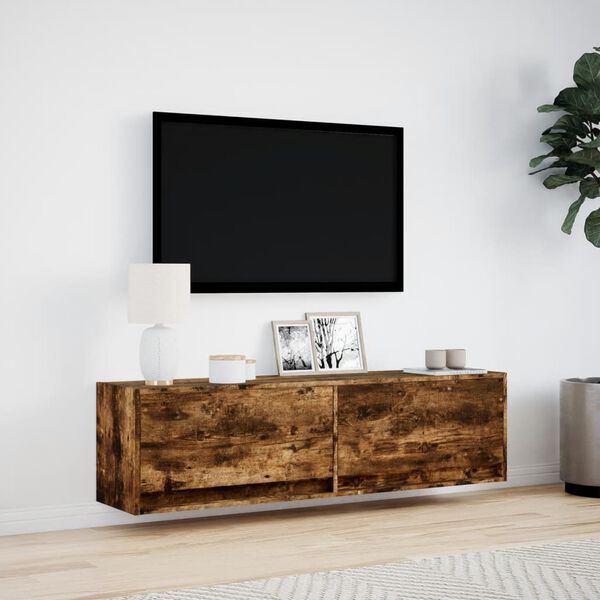 vidaXL füstös tölgy színű fali TV-szekrény LED-ekkel 140 x 31 x 38 cm