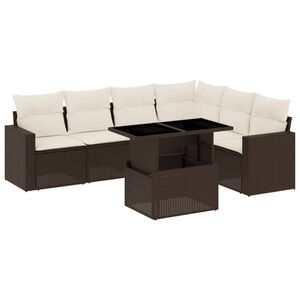 vidaXL 7 r&eacute;szes barna polyrattan kerti &uuml;lőgarnit&uacute;ra p&aacute;rn&aacute;kkal