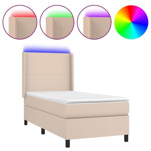 vidaXL cappuccino sz&iacute;nű műbőr rug&oacute;s &aacute;gy matraccal &eacute;s LED-del 90x190 cm