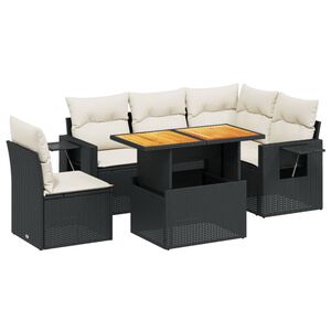 vidaXL 6 r&eacute;szes fekete polyrattan kerti &uuml;lőgarnit&uacute;ra p&aacute;rn&aacute;kkal