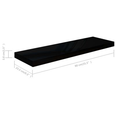 vidaXL 2 db magasfényű fekete MDF lebegő fali polc 80 x 23,5 x 3,8 cm