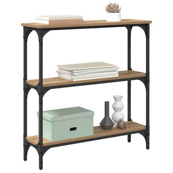 vidaXL Konzolasztal polcokkal Artisan t&ouml;lgy 75 x 22,5 x 75 cm Faanyag