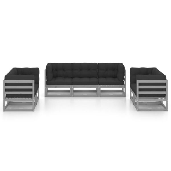 vidaXL 7 részes tömör fenyőfa kerti ülőgarnitúra párnával