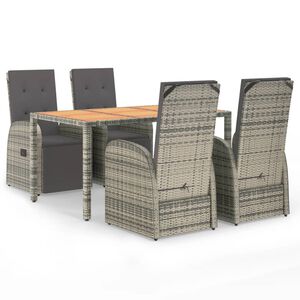 vidaXL 5 r&eacute;szes sz&uuml;rke polyrattan kerti &eacute;tkezőgarnit&uacute;ra p&aacute;rn&aacute;val