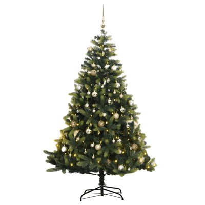 vidaXL csuklópántos műkarácsonyfa 150 LED-del és gömbökkel 120 cm