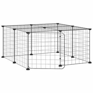 vidaXL 12 paneles fekete ac&eacute;l kis&aacute;llatketrec ajt&oacute;val 70 x 70 x 35 cm