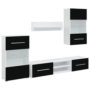 vidaXL 5 r&eacute;szes fali TV &aacute;llv&aacute;ny szett fekete LED vil&aacute;g&iacute;t&aacute;ssal