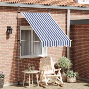 vidaXL k&eacute;zzel feltekerhető napellenző k&eacute;k-feh&eacute;r cs&iacute;kokkal 150 cm