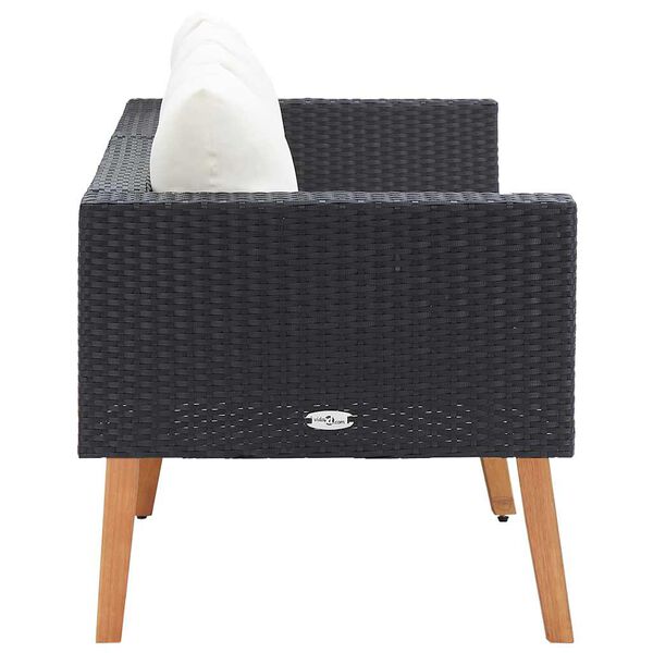 vidaXL kétszemélyes fekete polyrattan kerti kanapé párnákkal