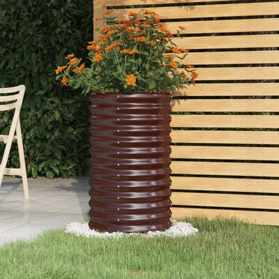 vidaXL barna porszórt acél kerti ültetőláda 40 x 40 x 68 cm