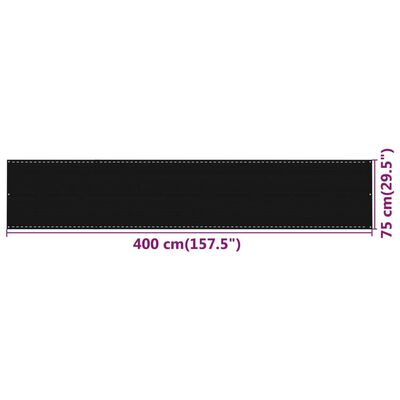 vidaXL fekete HDPE erkélytakaró 75 x 400 cm