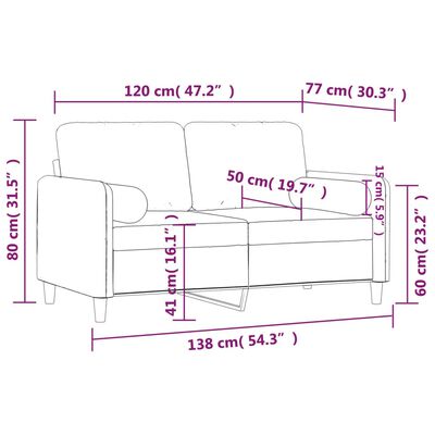 vidaXL 2 személyes sötétszürke bársony kanapé díszpárnákkal 120 cm