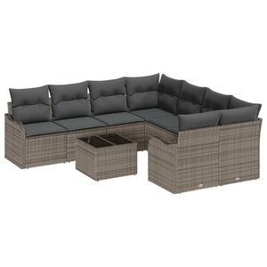 vidaXL Kerti Kanap&eacute; Szett 9 pcs Sz&uuml;rke Poli Rattan &eacute;s Ac&eacute;l &eacute;s &Uuml;veg