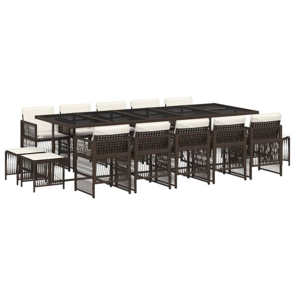 vidaXL 15 r&eacute;szes barna polyrattan kerti &uuml;lőgarnit&uacute;ra p&aacute;rn&aacute;kkal