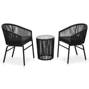 vidaXL 3 darabos fekete PE rattan bisztr&oacute;szett p&aacute;rn&aacute;val