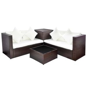 vidaXL 4-r&eacute;szes barna polyrattan kerti b&uacute;torszett p&aacute;rn&aacute;kkal