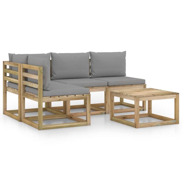 vidaXL 5 r&eacute;szes kerti &uuml;lőgarnit&uacute;ra sz&uuml;rke p&aacute;rn&aacute;kkal