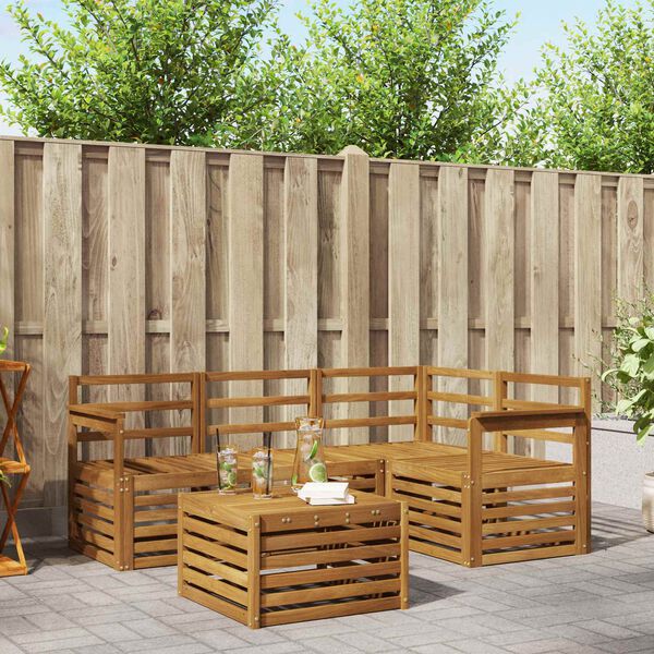 vidaXL K&uuml;lt&eacute;ri kanap&eacute; szett 5 pcs Term&eacute;szetes T&ouml;m&ouml;r Ak&aacute;cfa