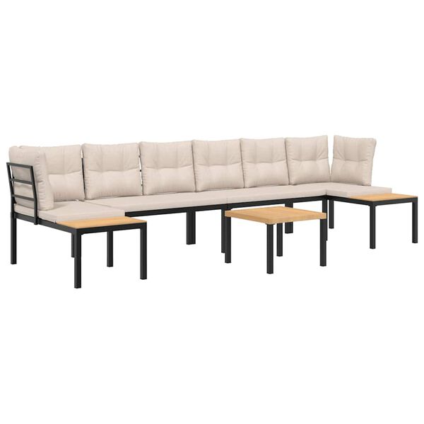 vidaXL 5 r&eacute;szes fekete porsz&oacute;rt ac&eacute;l kerti kanap&eacute;szett p&aacute;rn&aacute;val