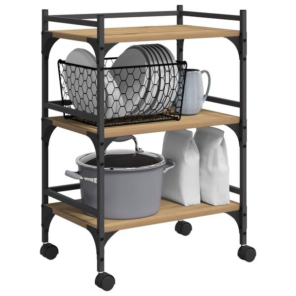 vidaXL Konyhai kocsi Artisan t&ouml;lgy 50 x 35 x 75.5 cm Faanyag