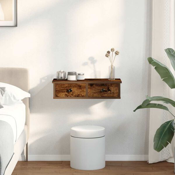 vidaXL Falipolc fiókokkal füstölt tölgy 60x28x15 cm műszaki fa