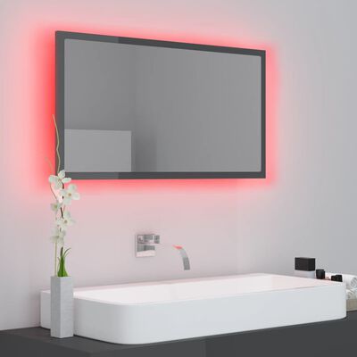 vidaXL magasfényű szürke akril LED-es fürdőszobatükör 80x8,5x37 cm