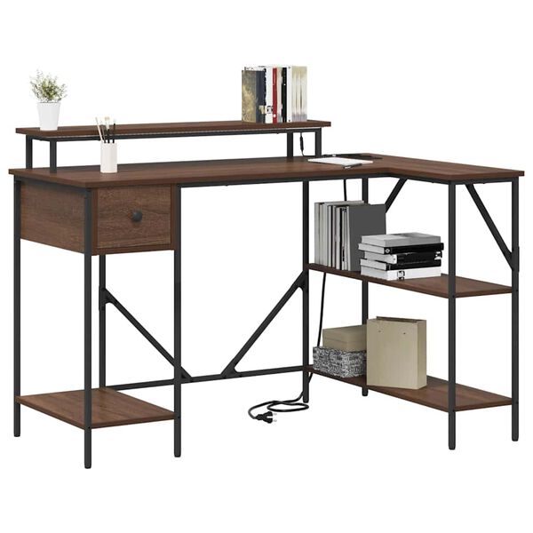 vidaXL Asztal LED -es l&aacute;mp&aacute;kkal Barna T&ouml;lgy 120 x 79 x 86,5 cm Faanyag