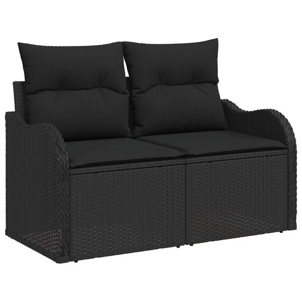 vidaXL Kerti Kanap&eacute; Szett t&aacute;rol&oacute;val 7 pcs Fekete Poli rattan