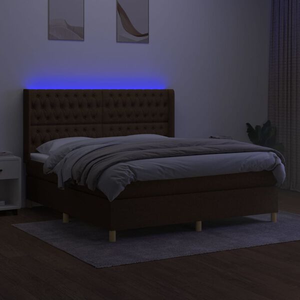 vidaXL barna sz&ouml;vet rug&oacute;s &eacute;s LED-es &aacute;gy matraccal 160x200 cm