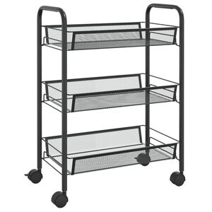vidaXL fekete 3 szintes vas konyhai kerekes kocsi 46 x 26 x 64 cm
