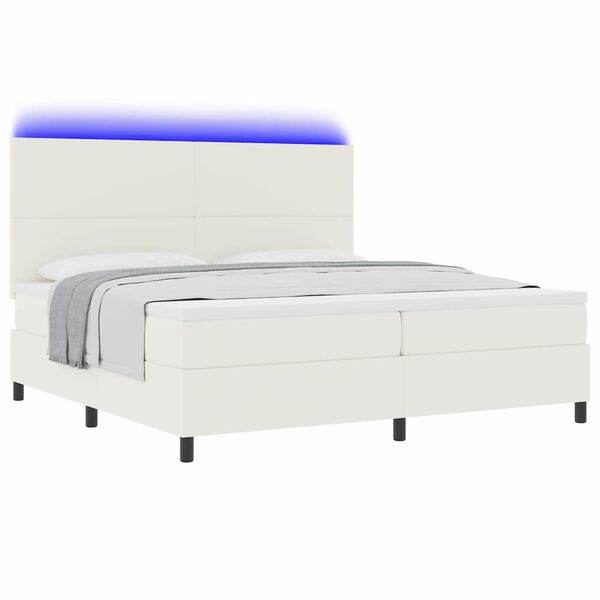 vidaXL LED Box Spring &Aacute;gy Kr&eacute;m &eacute;s feh&eacute;r 200 x 200 cm B&aacute;rsonyos sz&ouml;vet