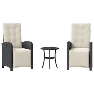 vidaXL 3 r&eacute;szes fekete polyrattan bisztr&oacute;garnit&uacute;ra p&aacute;rn&aacute;val