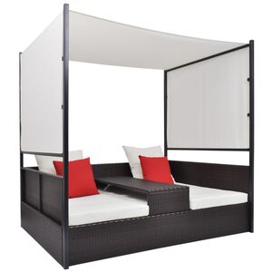 vidaXL barna polyrattan napellenzős kerti &aacute;gy 190 x 130 cm