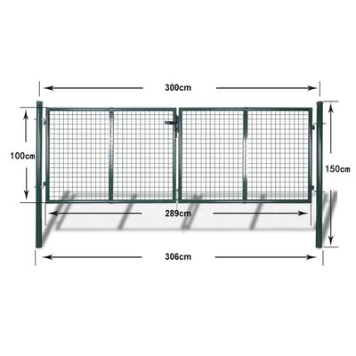 vidaXL zöld acél kerítés kapu 306 x 150 cm