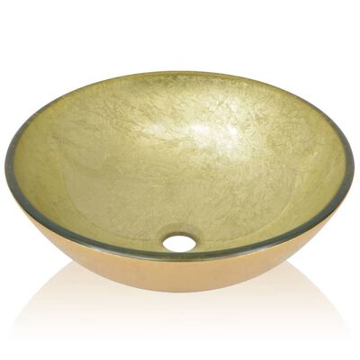 vidaXL 42 cm-es edzett üveg mosdókagyló aranyszínű