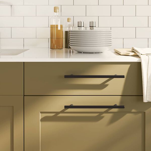 vidaXL 5 db fekete rozsdamentes acél szekrényfogantyú 192 mm