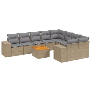vidaXL 10 r&eacute;szes b&eacute;zs polyrattan kerti &uuml;lőgarnit&uacute;ra p&aacute;rn&aacute;val