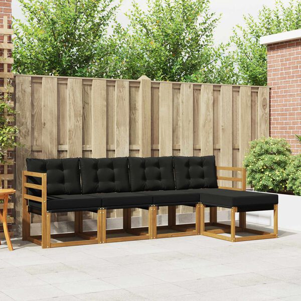 vidaXL K&uuml;lt&eacute;ri kanap&eacute; szett p&aacute;rn&aacute;val 5 pcs Term&eacute;szetes &eacute;s fekete