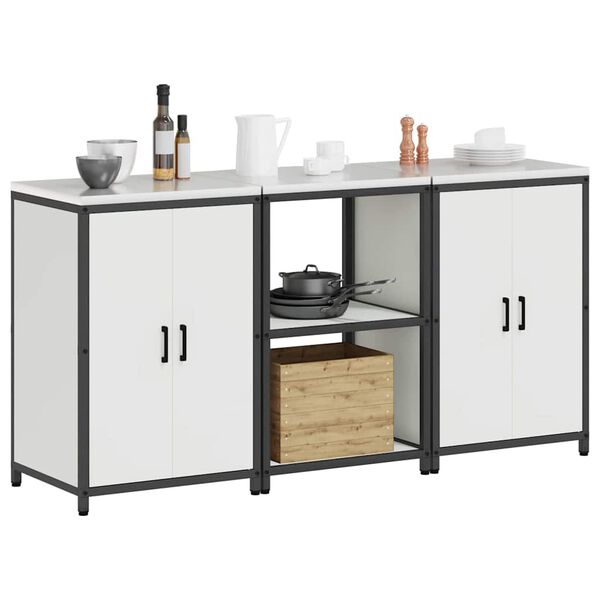 vidaXL Konyhai T&aacute;rol&oacute; K&eacute;szlet 3 pcs Feh&eacute;r Hidegen hengerelt ac&eacute;l