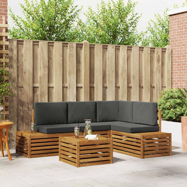 vidaXL K&uuml;lt&eacute;ri kanap&eacute; szett p&aacute;rn&aacute;val 5 Darab Term&eacute;szetes &eacute;s antracit