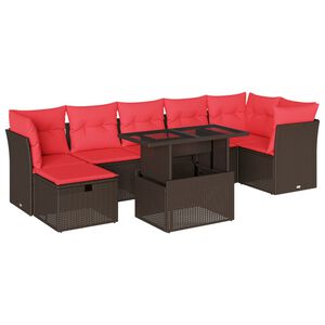 vidaXL 8 db barna polyrattan kerti kanap&eacute;garnit&uacute;ra p&aacute;rn&aacute;kkal