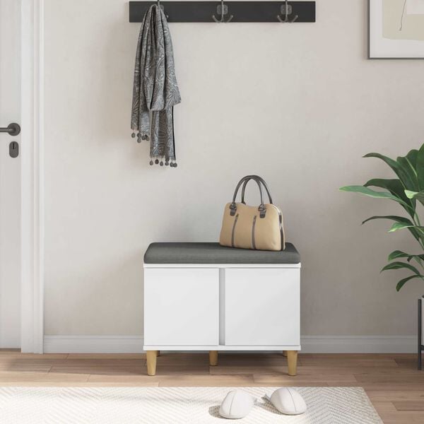 vidaXL Előt&eacute;r pad p&aacute;rn&aacute;val Feh&eacute;r 60 x 38 x 46 cm Műanyag Fa &eacute;s Sz&ouml;vet