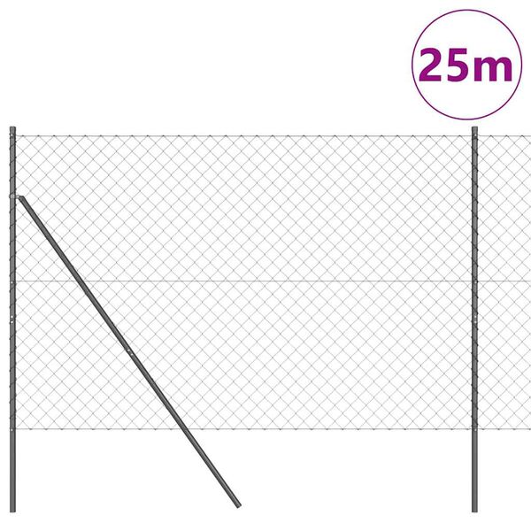 vidaXL Ker&iacute;t&eacute;soszlop Sz&uuml;rke 25 x 1,6 m (60 x 60 mm h&aacute;l&oacute;) Ac&eacute;l &eacute;s PVC