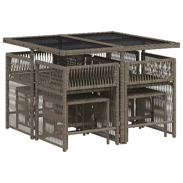 vidaXL 9 r&eacute;szes sz&uuml;rke polyrattan kerti &eacute;tkezőgarnit&uacute;ra p&aacute;rn&aacute;val