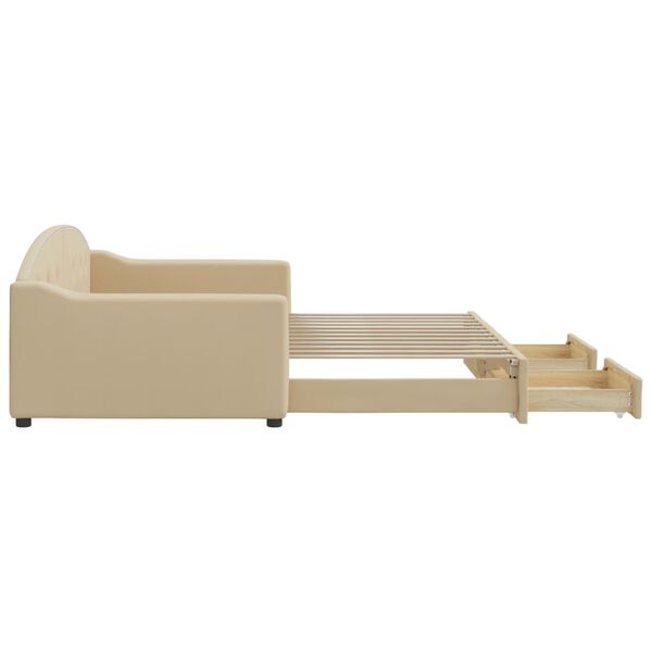 vidaXL krémszínű kihúzható szövet heverő fiókkal 100x200 cm